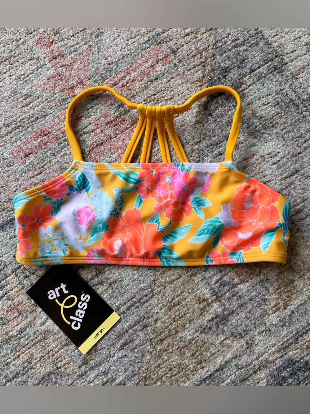 art class Girls' Yellow Floral Strappy Swim Bikini Top